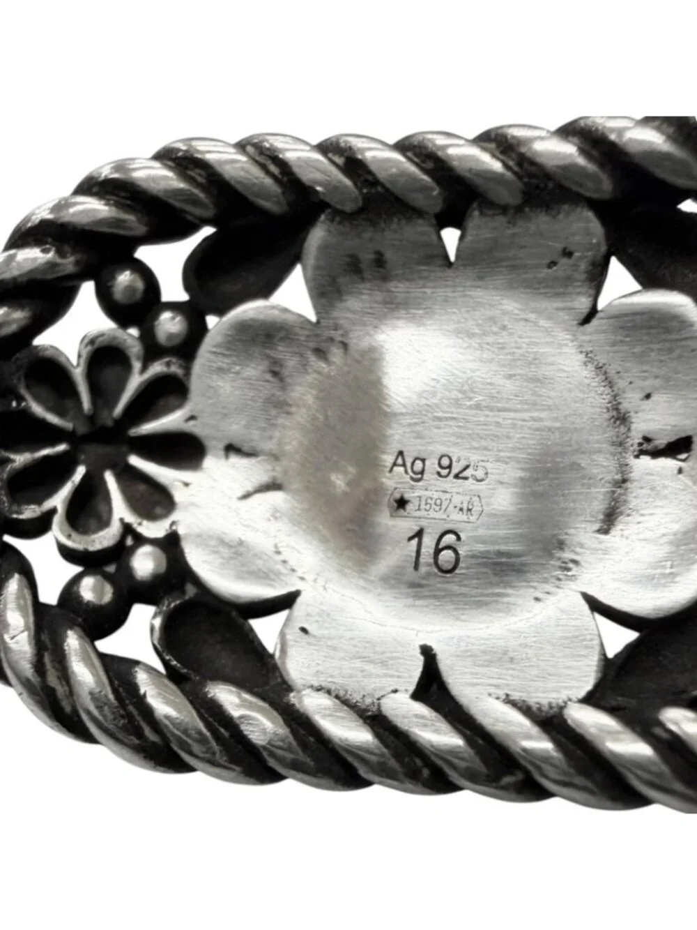 Gucci Rhinestone Crystal Floral Interlocking G Bangle Silver Green 16 Bracelet